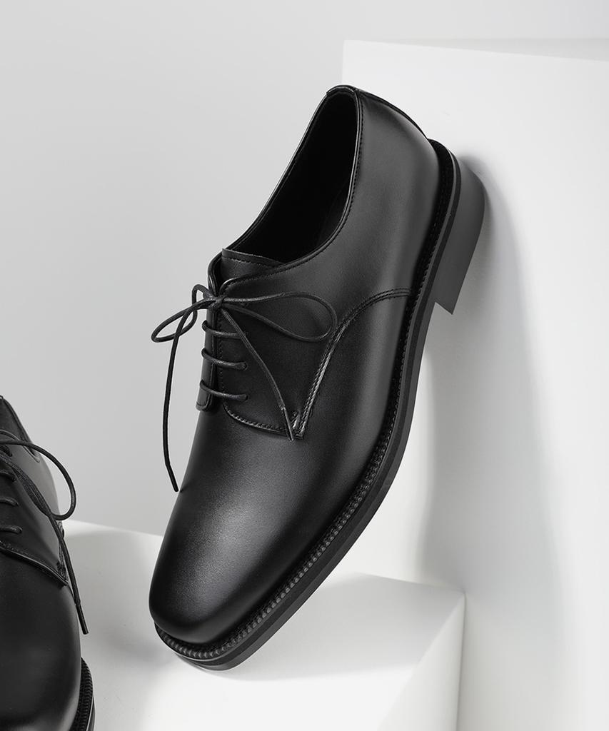 Firenze Atelier [Vibram] Merlin_Minimal Semi-Square Derby 8430 [Black Fg]