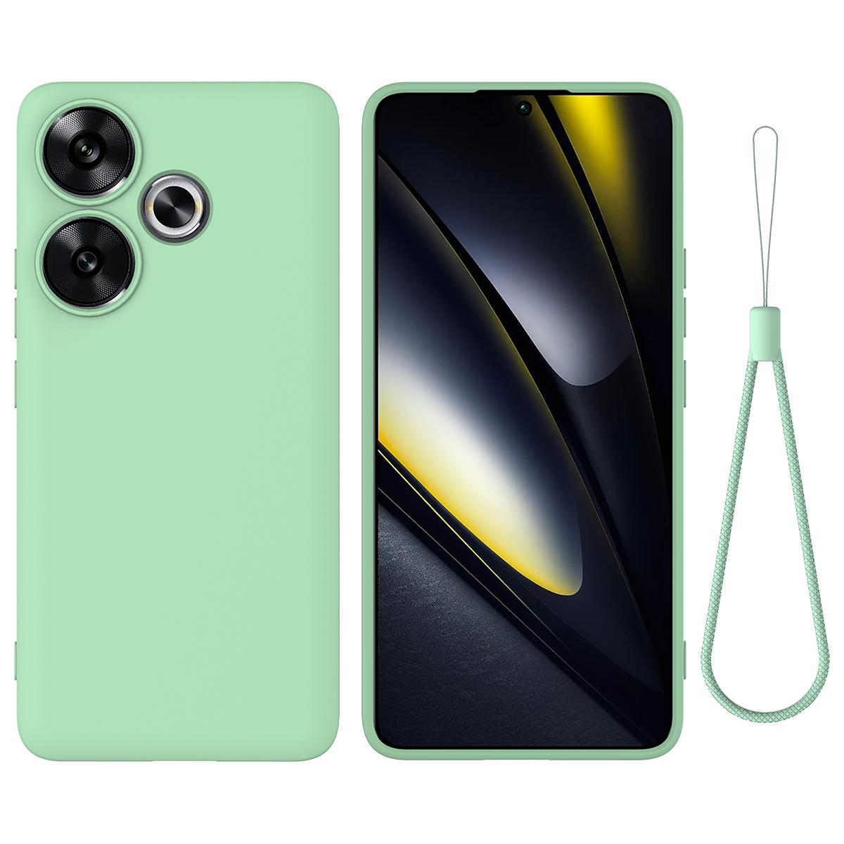

For Xiaomi Poco F6 5G/Redmi Turbo 3 5G Case Liquid Silicone Anti-Drop Phone Cover with Hand Strap Green
