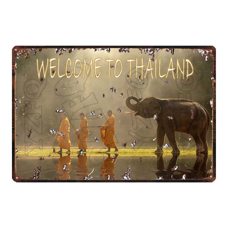 Thailand Tarvel City Tin Sign Bangkok Plaque Metal Vintage Elephant  Retro Plate For Wall Poster Bar  Art Home Decor  DU-5851A