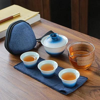 Ceramic Porcelain Kung Fu Tea Set Teaware Outdoor Travel Tea Set Tea Bag Anti-scalding One Pot Four Cups Teapot Tea Ceremony