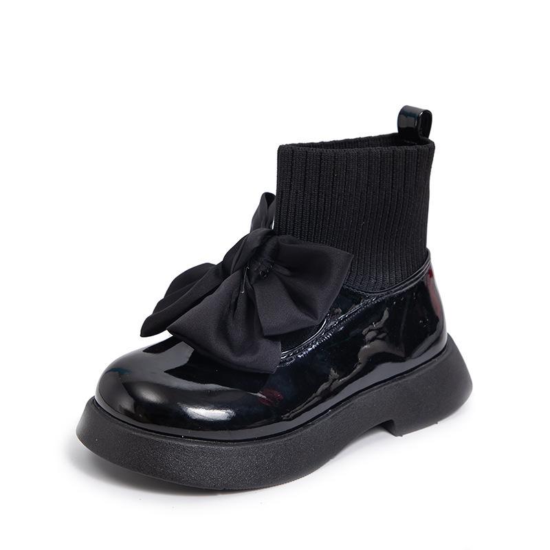 Girls' sock shoes, new autumn model, toddler princess shoes, black leather shoes, little girls' single shoes, Korean style short boots