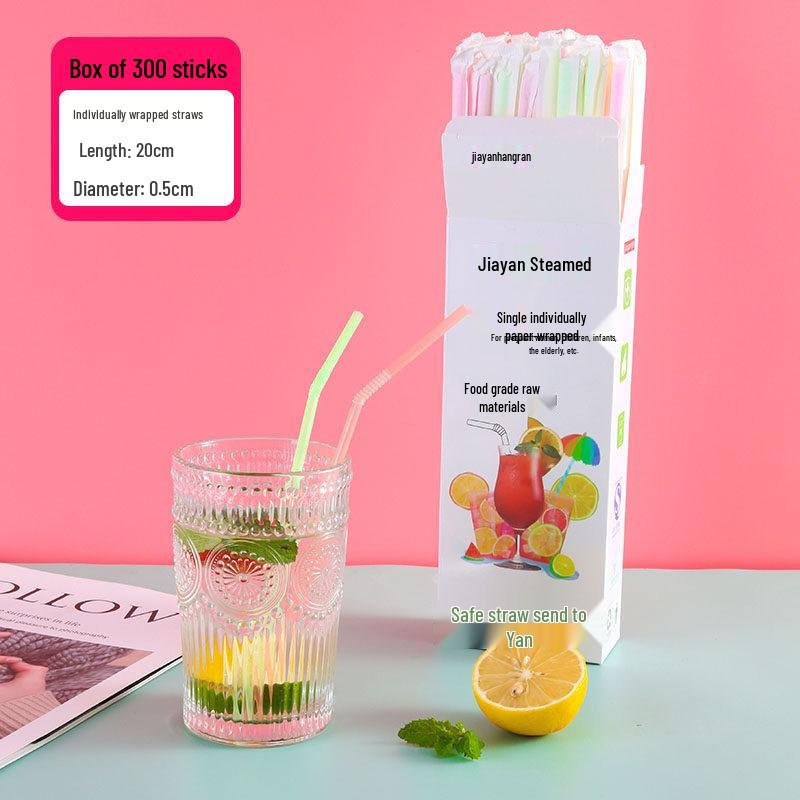 ZISIZ Individually Wrapped Plastic Disposable Straw