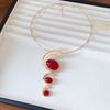 Irregular Metal Resin Oval Earrings European and American Exaggerated Niche Collarbone Chain Light Luxury High-end Jewelry Set
