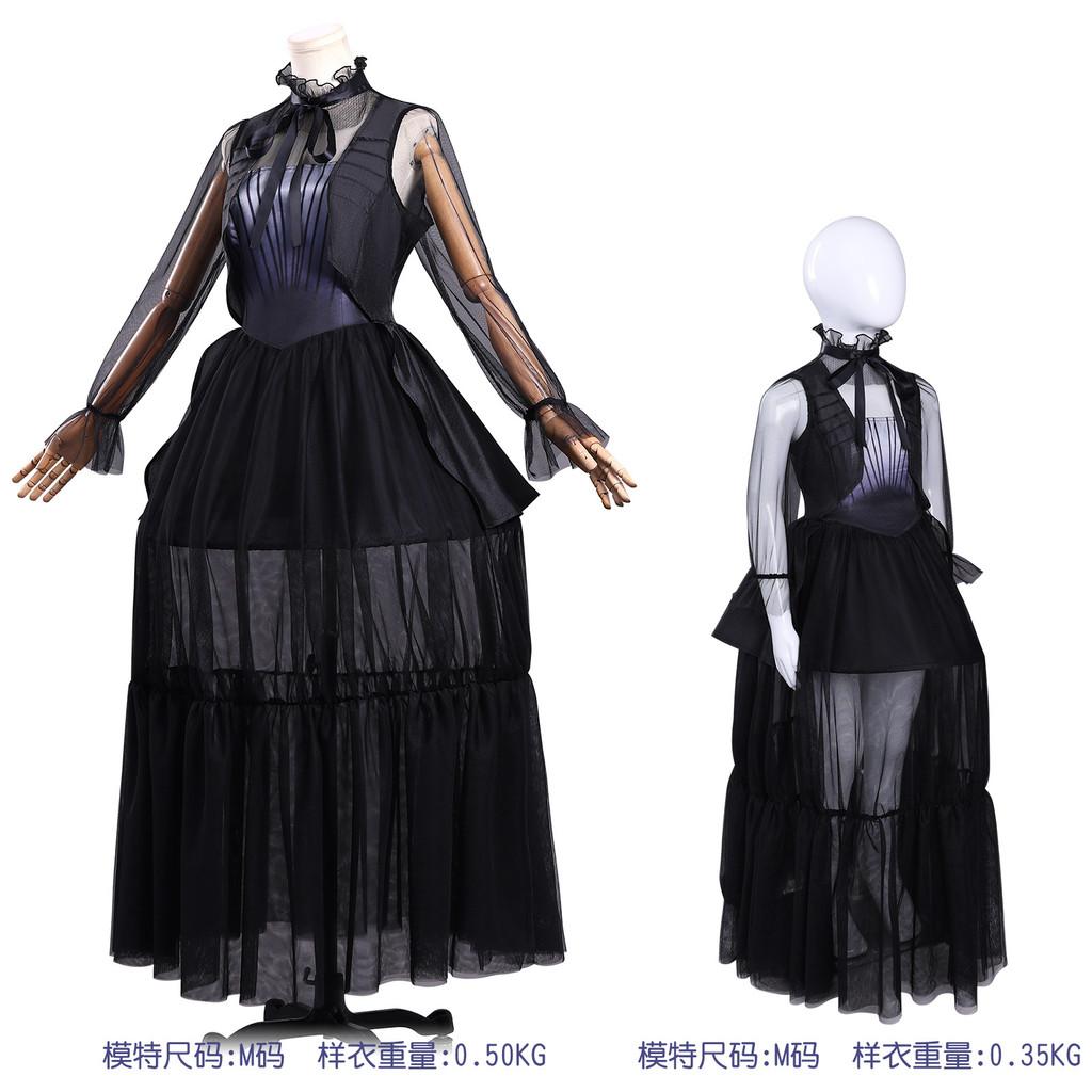 Addams Ailesi Çarşamba Cosplay Kostümü Siyah Delikli Elbise ile Cadılar Bayramı ve Parti İçin
