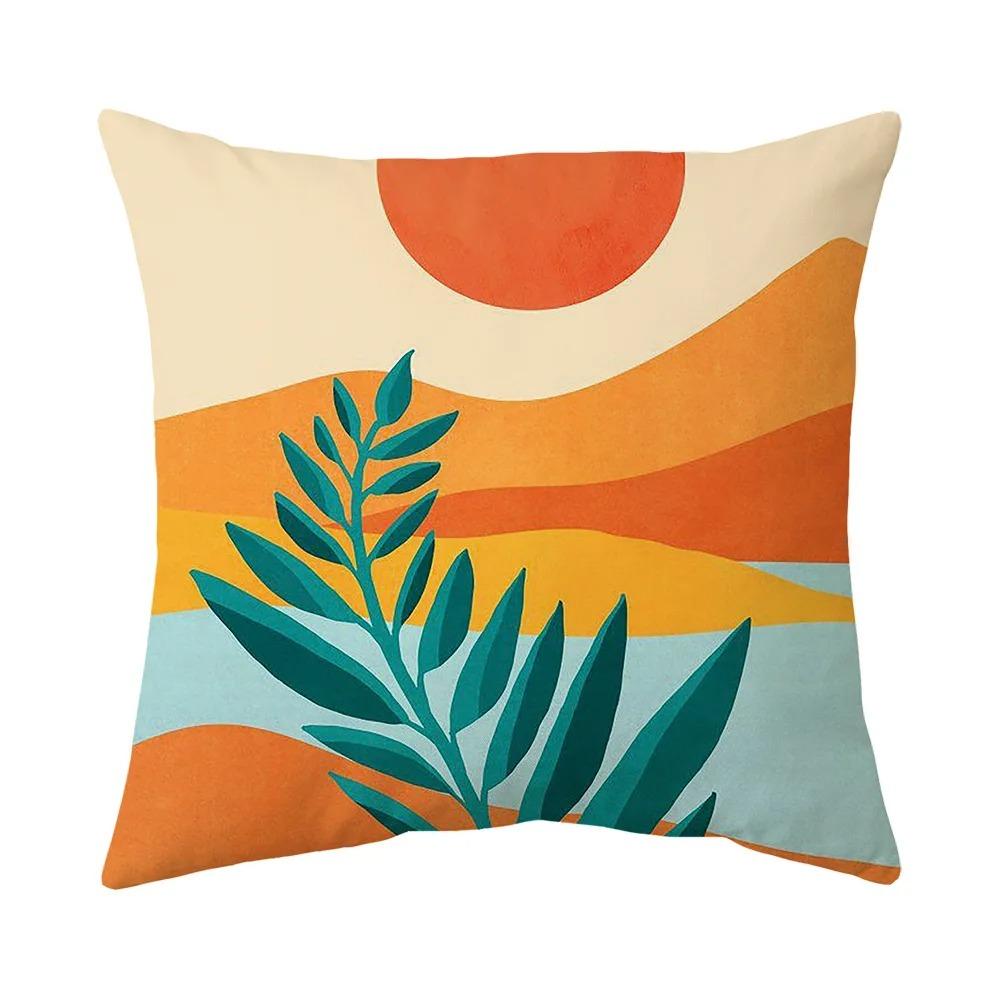 Home Decor Sun, Palm & Floral Patterned Throw Pillows Pattern Cushion Cover Suitable For Sofa Bedroom Car Pillow Cover