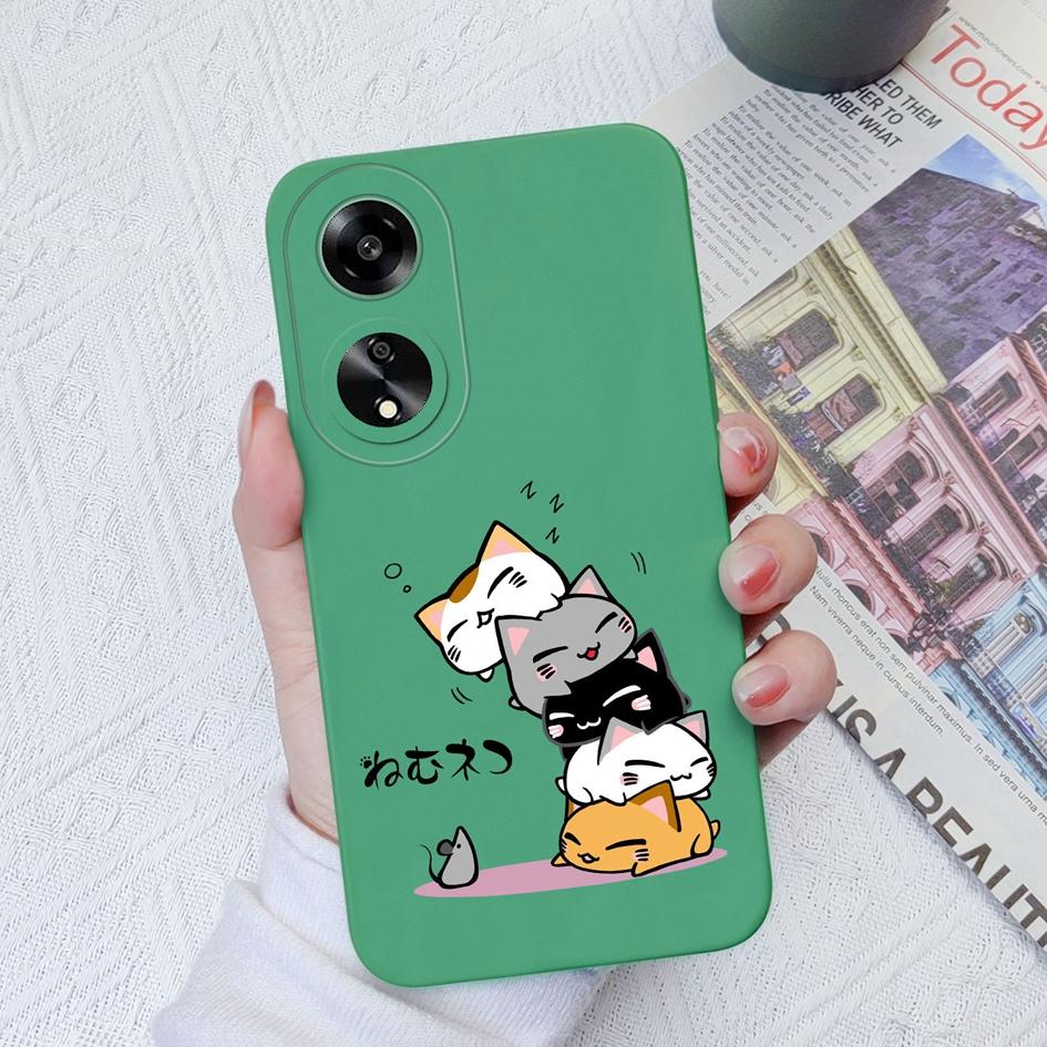 Candy Color Cute Cat Phone Cases For Oppo A7 A15 A55 A1K A35 A52 A1 A11 Liquid Silicone High Quality Anti Fall Protective Shell For Oppo Bumper Covers