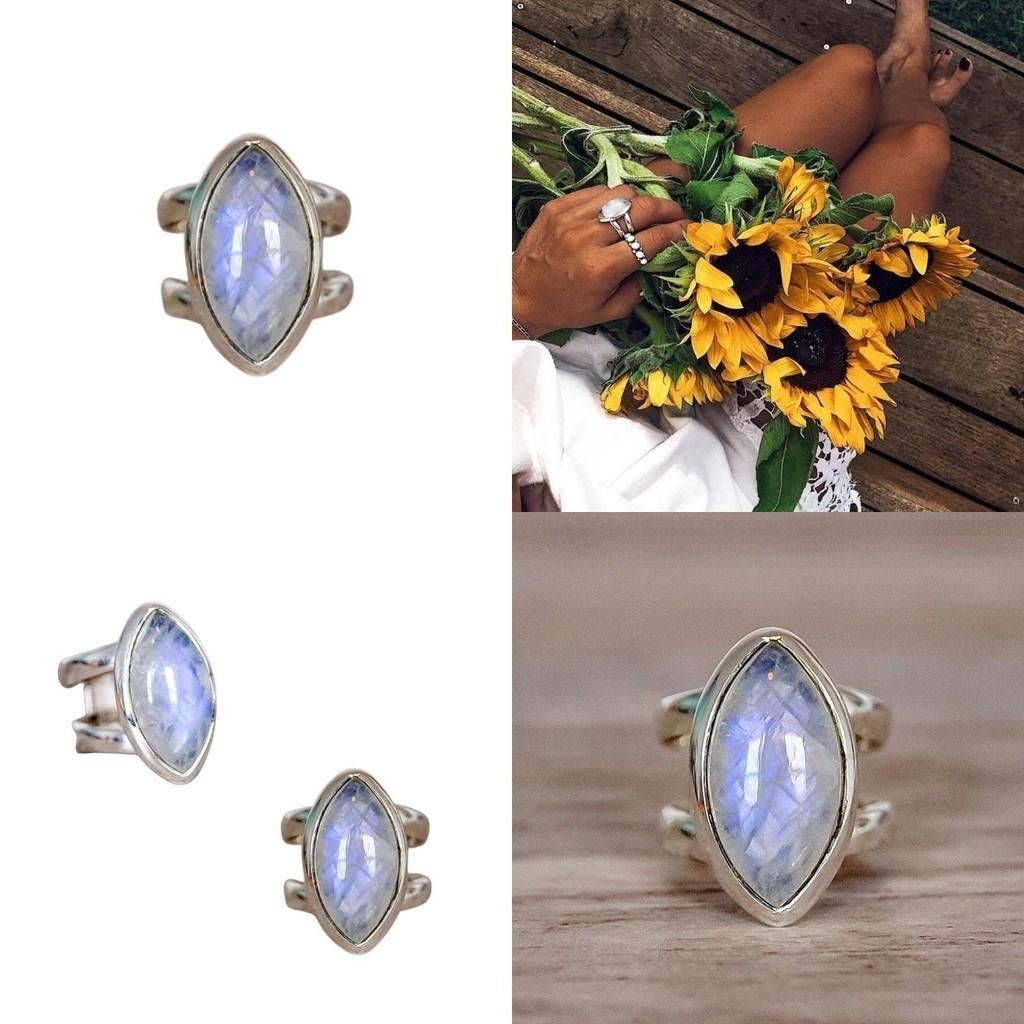 Vintage Punk Style Antique Silver Moonstone Ring Wholesale European And American Hot Selling Jewelry
