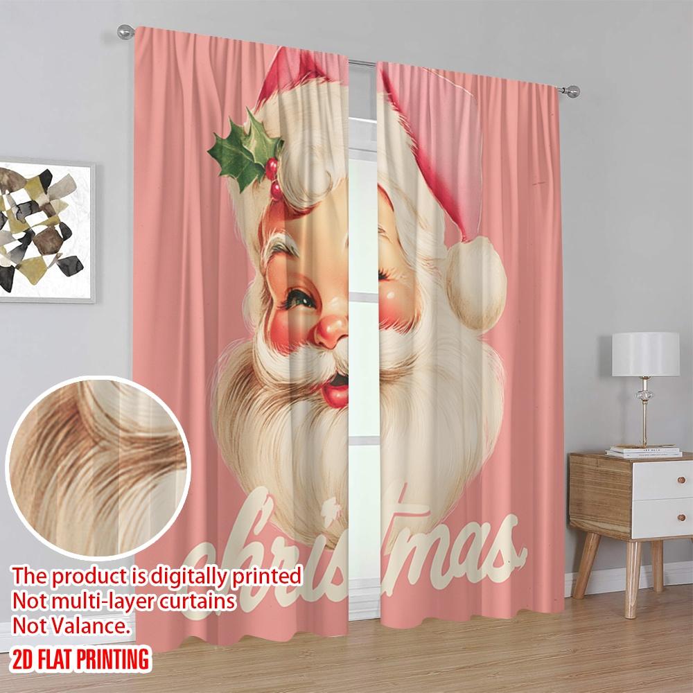 2 Stück, 2D-Flachdruck Beliebte Vorhänge Rosa Weihnachtsmann Vielseitig 100% Polyester (ohne Stange) Dekorationen Außen Ldeal für Wohnen