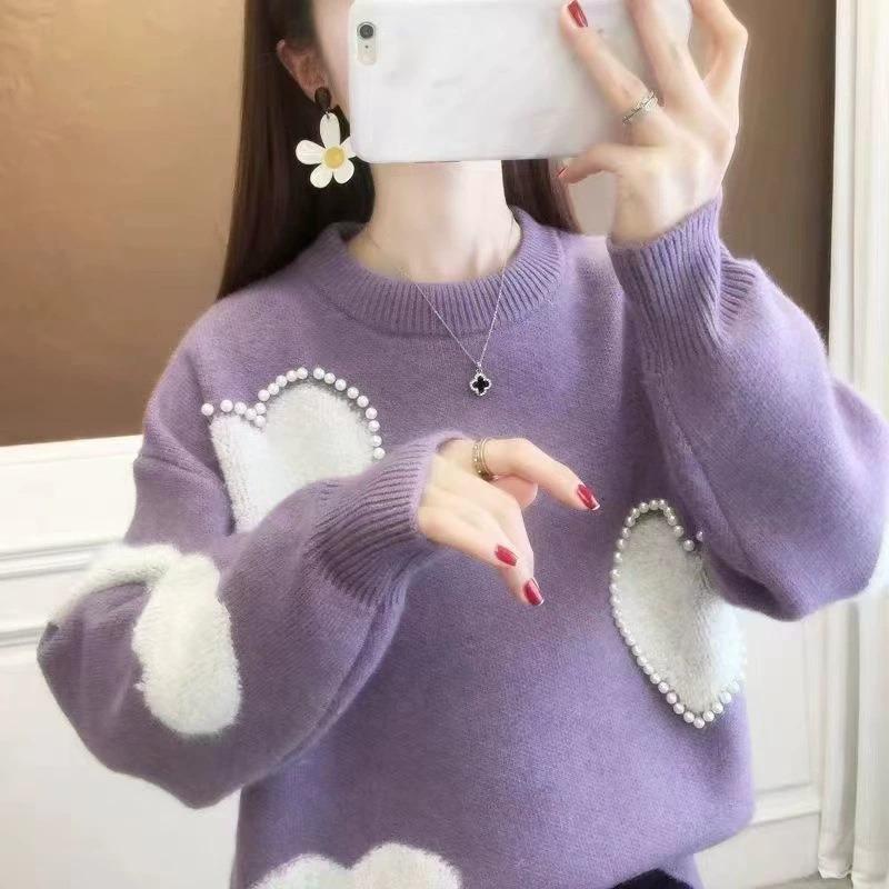 Natura red sweater women's new autumn and winter fashion loose outer wear lazy style knitted top