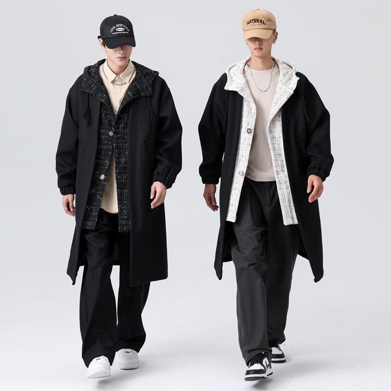 ROMON Men's Hooded Wool Blend Trench Coat