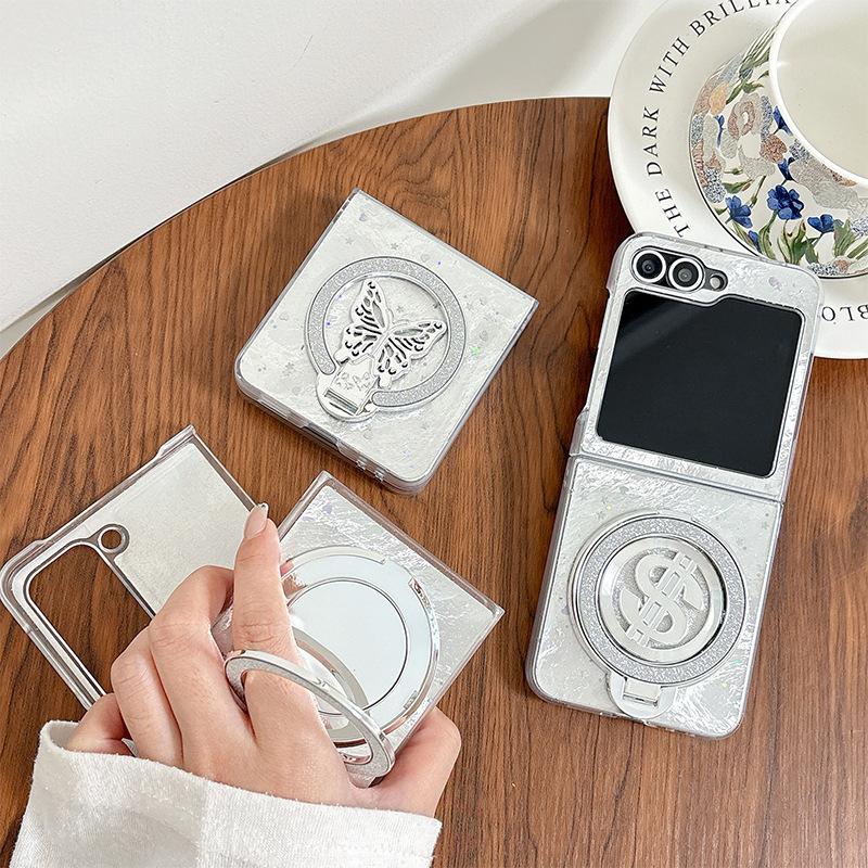 Dollar Gold Coin Mirror Butterfly Phone Case for Samsung Zflip7 Flip Folding Screen W24flip Ring