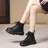 Waterproof Leather Chunky Lace-up Snow Boots for Women Goth Fleece-lined Winter Booties Comfortable and Elegant Chic Woman Shoes