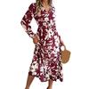 Vestito da donna primavera autunno scollo a V stampa floreale maniche lunghe vita alta stretta linea ad A orlo svolazzante per appuntamenti shopping vestito midi