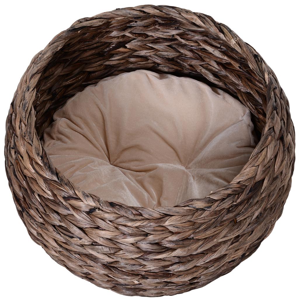 Water Hyacinth Cat Basket With Cushion Cat Bed Pet Bed 50 Cm X 42 Cm X 60 Cm Brown And Beige