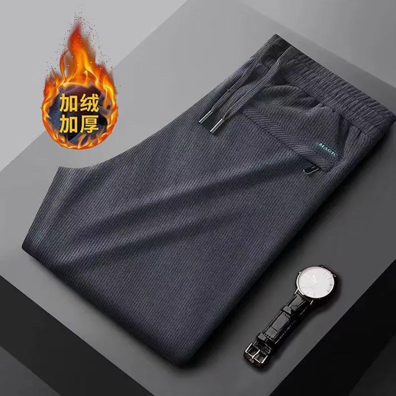 Autumn and winter new corduroy pants men's straight casual pants men's fleece thickened trousers