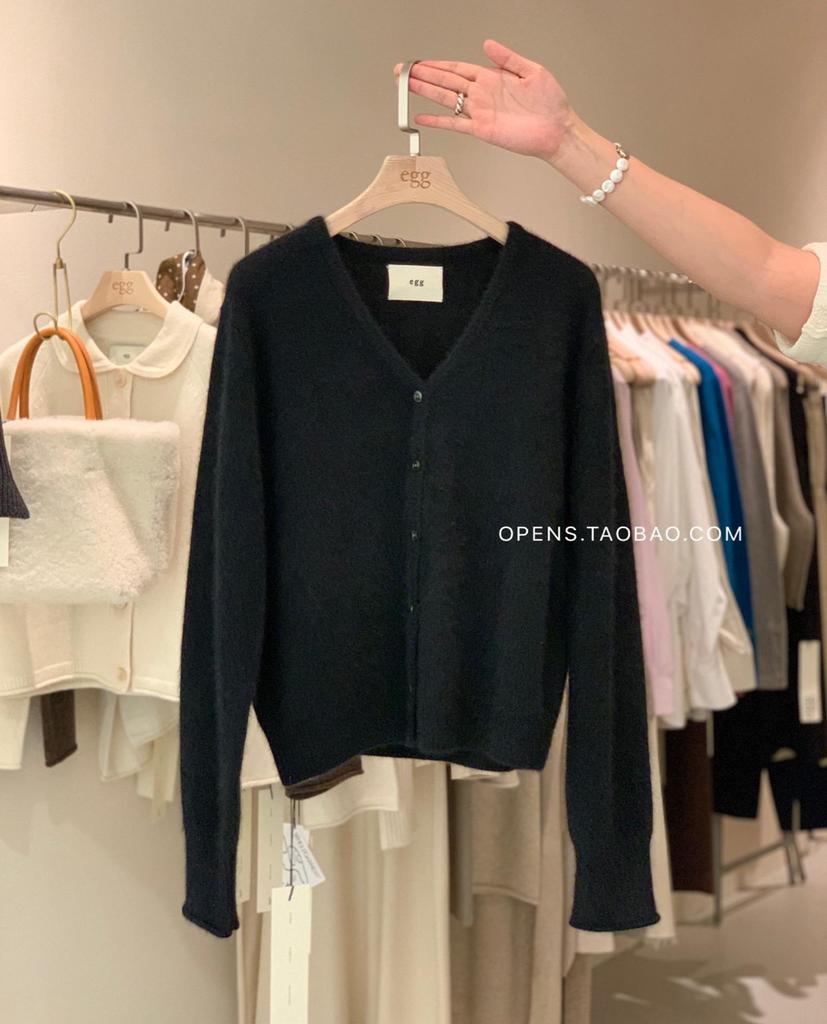 2025 Women's Korean Style V-Neck Wool Cardigan - Versatile Spring/Autumn Knit Sweater, Short & Loose Fit