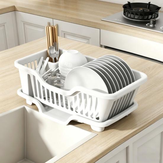 Draining Dish Rack with Drain Tray Prevents Water Accumulation Rack Large Partitioned Storage Organizer for Kitchen