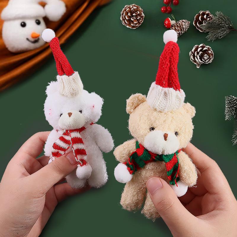 Cute Christmas Bear Plush with Blush, Scarf, Jumpsuit & Keychain Pendant - Adorable Stuffed Toy Gift