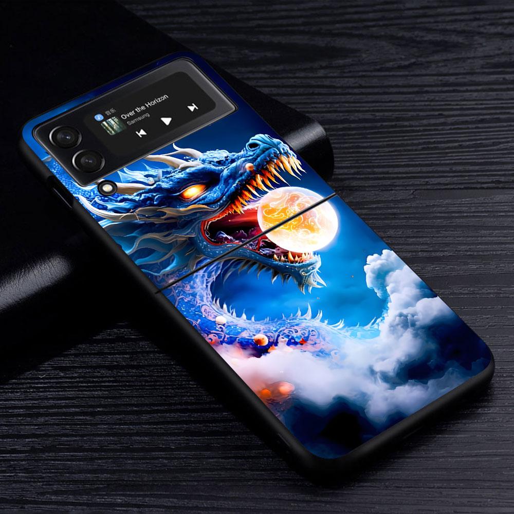 Cartoon Dragon Case for Samsung Galaxy Z Flip4 Flip3 5G PC Hard Cell Phone Shell Z Flip 4 3 Black Coque Zflip4 Zflip3 Cover