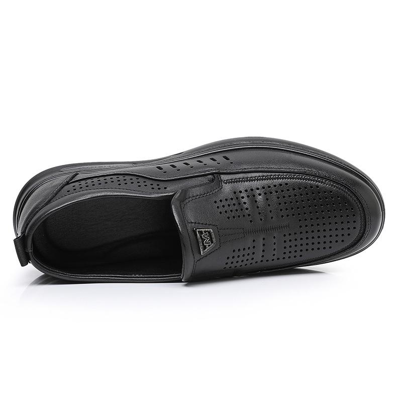 Summer First Layer Cowhide Hollow Breathable Dad Shoes Daily Casual Flat Men'S Single Shoes Overalls Sandals