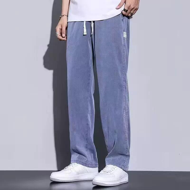 

Летние тонкие джинсы Tencel мужские свободные прямые широкие повседневные брюки мужские ультратонкие модные фирменные брюки Ice Silk XS синий