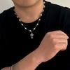 High-end Diamond-encrusted Cross Necklace Men's Hip-hop Niche Men's Diamond Ball Splicing Collarbone Chain Jewelry