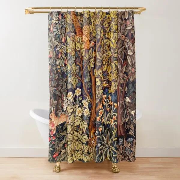 

Forest Animals Pheasant And Fox Shower Curtain Blue Green Floral Hares Greenery Shower Curtain For Bathroom With 12 Pcs Hooks W60H190(CM)-1 Pcs
