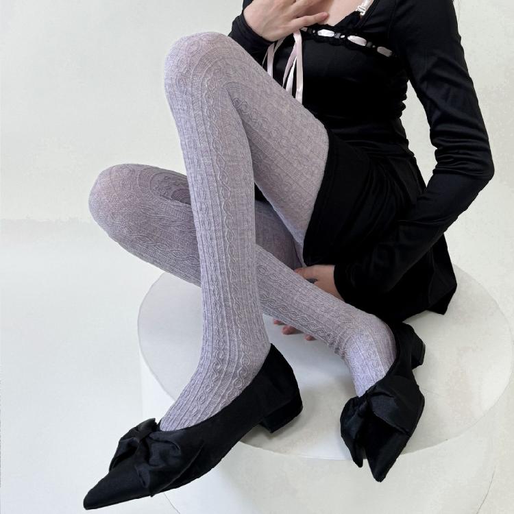 Women Twist Striped Pattern Opaque Tights Winter Fall Hosiery Elastic Jacquard Solid Color Pantyhose Stockings Leggings