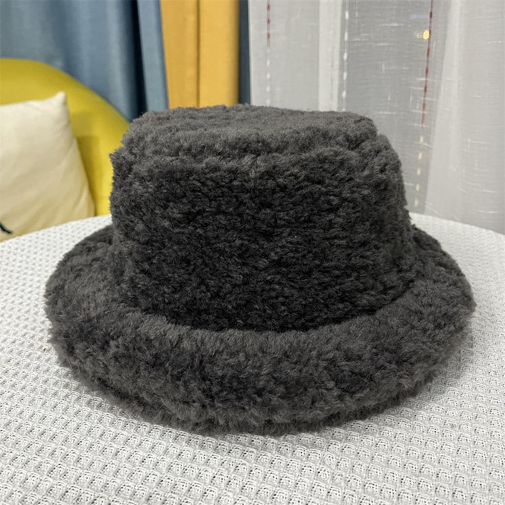 Lamb Wool Crimped Basin Hat Women's Autumn and Winter Face Small Dome Top Hat Fashion Versatile Warm Fisherman Hat