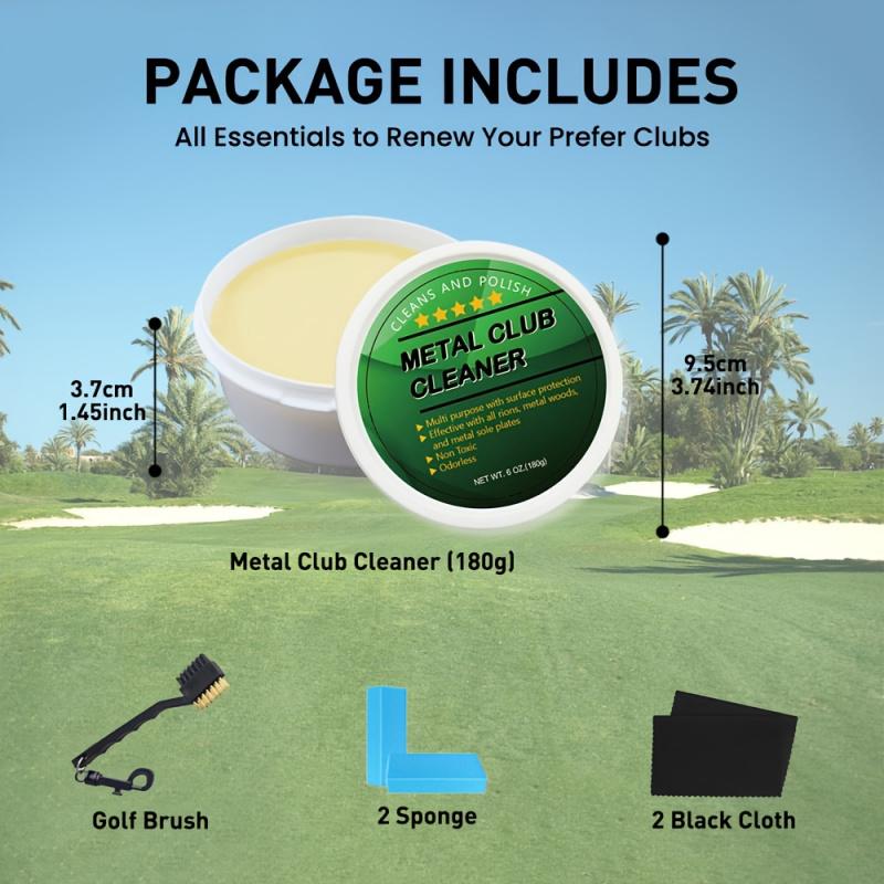 Golf Club Cleaner Kit with Polishing Paste & Metal Cleaner  Premium Sponge & Soft Cloths Restores Shine & Prevents Tarnish
