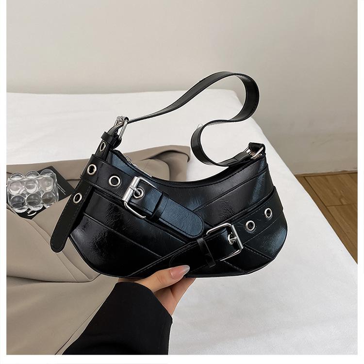 2025 New Trendy Fashion Niche Retro Spice Girl Armpit Bag Locomotive Shoulder Bag Personalized Belt Buckle Trendy Small Bag