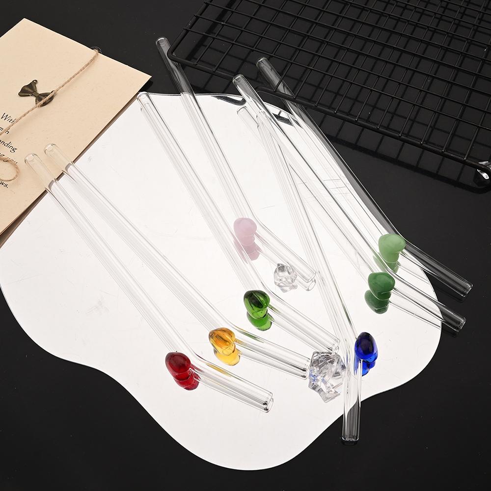 3/5/7Pcs High Borosilicate Glass Straw Set Glass Straw Milk Tea Juice Cocktail Straw with Brush Kitchen Bar Accessories