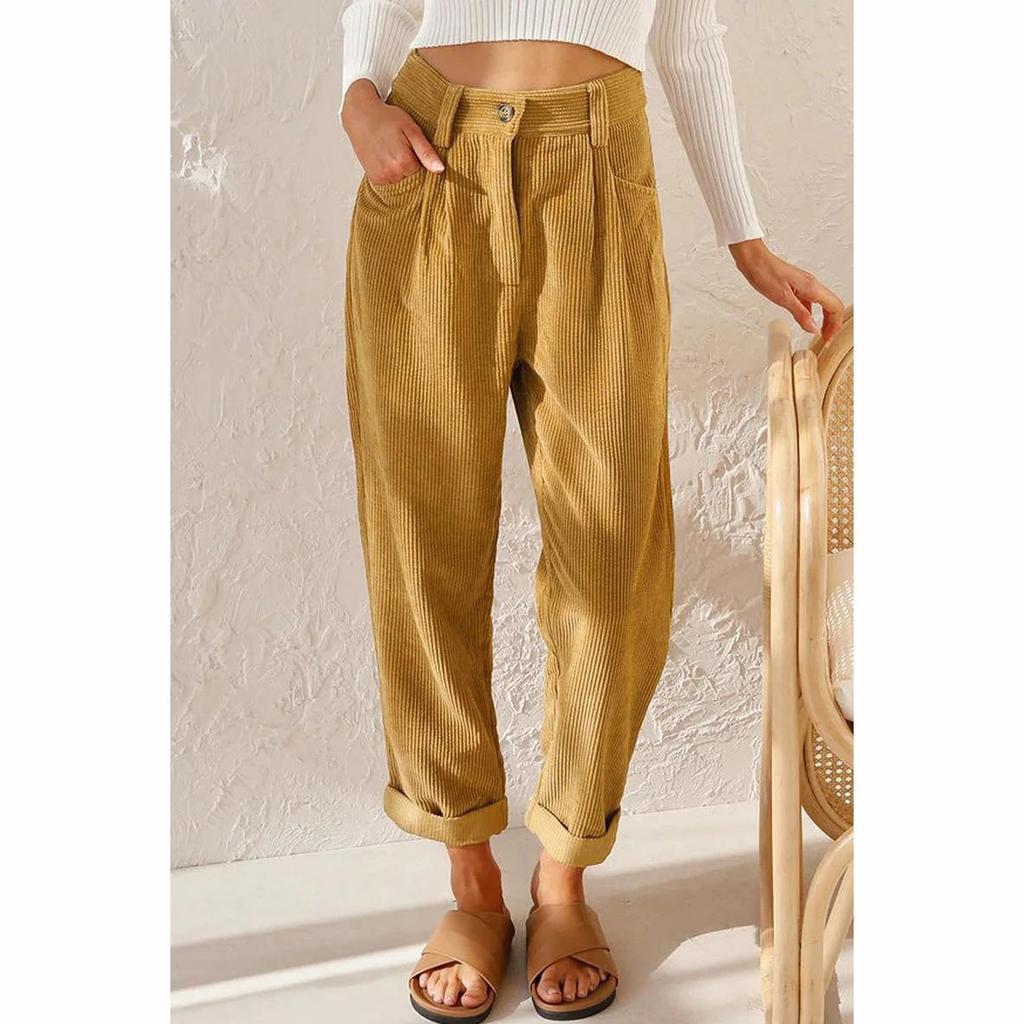 Women's Fall Corduroy Pants High Waist Relaxed Straight Leg Trousers Solid Color Casual Lounge Pant