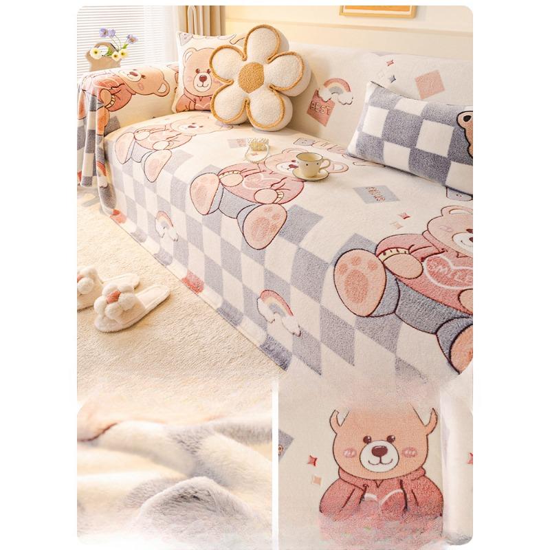 

Чехол для дивана с рисунком, полотенце, зимнее молочное волокно, утолщенная флисовая подушка для дивана, универсальный универсальный чехол, одеяло 180*130cm