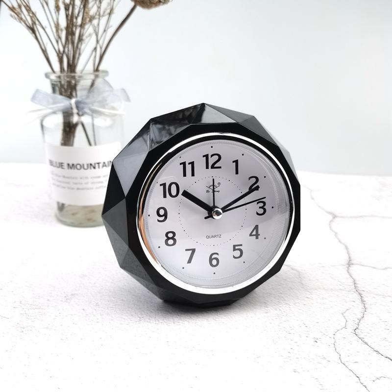 Round Alarm Clock Diamond-Shape Electronic Watch Small Mute Bedside Pointer Clocks Double Bell Silent Desk Table Decor Clock