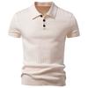 Summer/Autumn Men's V-neck Cable Knit Short Sleeve T-shirt - Business Casual Style
