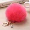 Cute Fluffy Fur Pompom Keychain Soft Faux Rabbit Fur Ball KeyChain Car KeyRing Women Charm Bag Pearl Pompom Pendant Jewelry