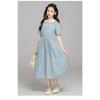 Summer Kids Preppy Student Waisted Party Dresses Child Clothes Teens Peter Pan Girls Daily Wear Button
