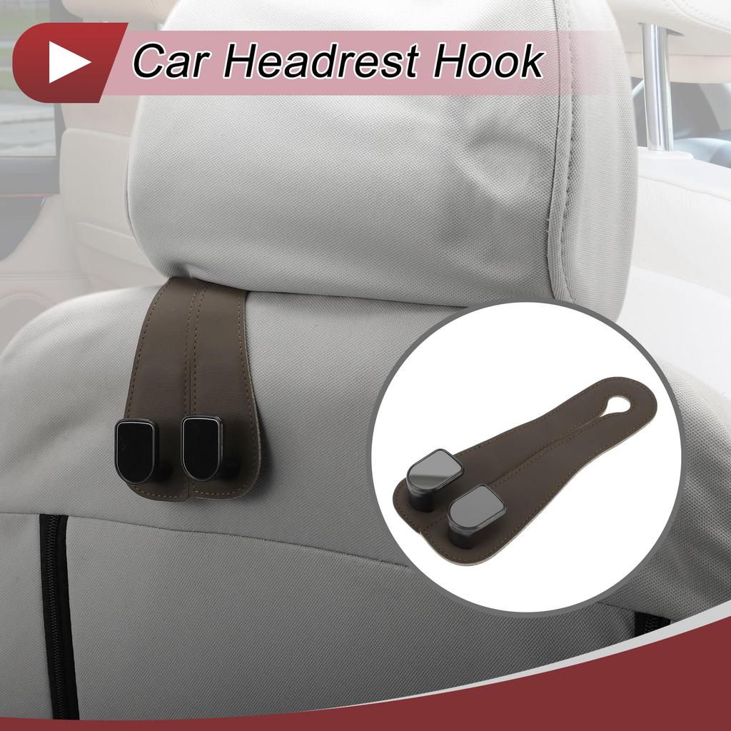 HEROFFIX Car Seat Headrest Car Seat Back Organizer for Water and Shopping Deep Brown Faux Hook, Hook, 1pc, Wallets, Bags, Keys, Bottles, Bags,