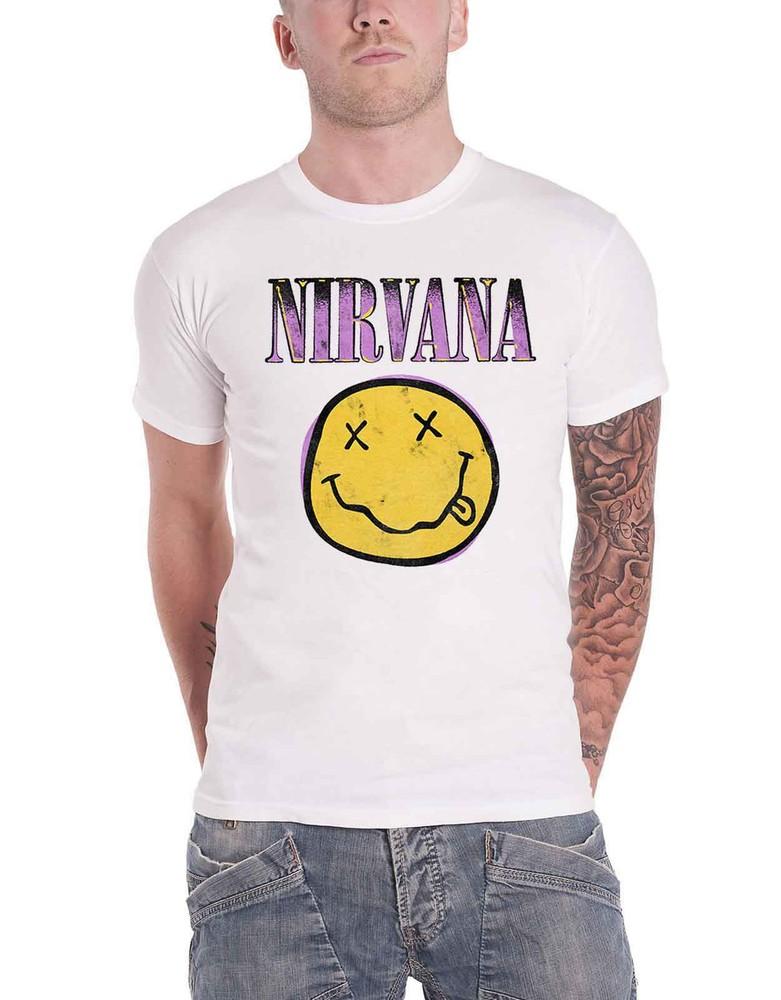 Nirvana T-shirt Smile Pink Band Logo new Official Mens White L