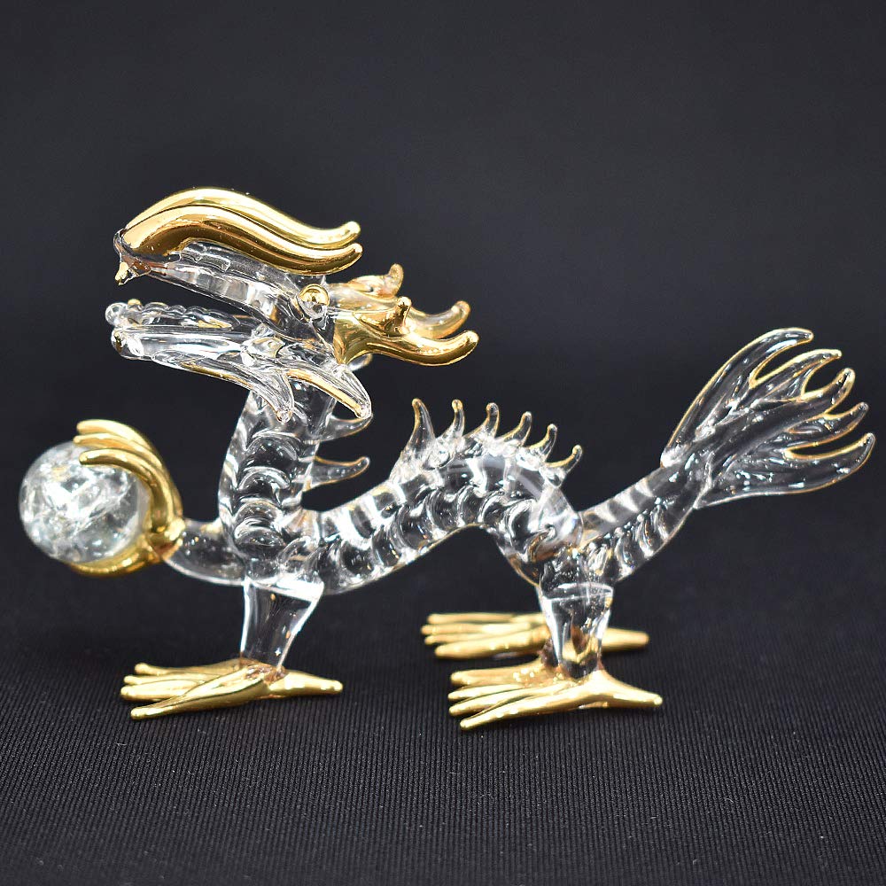 Fourcart Handmade Glass Feng Shui Purification Dragon with Ball, 4-inch x 3-Piece Set