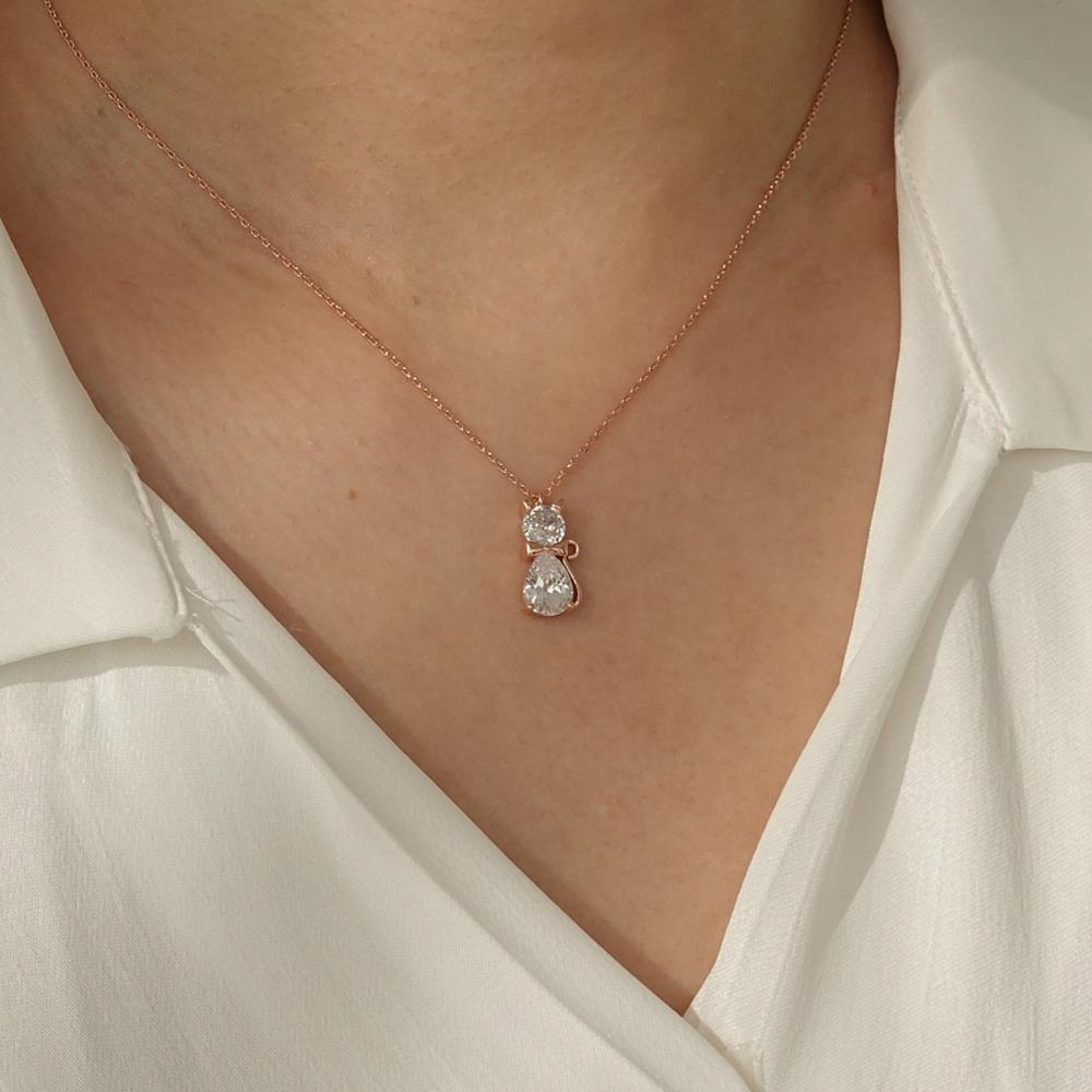Monograph Ferris Necklace Mgnl0363 14K Gold Plated (Rose Gold + White Cubic Zirconia)