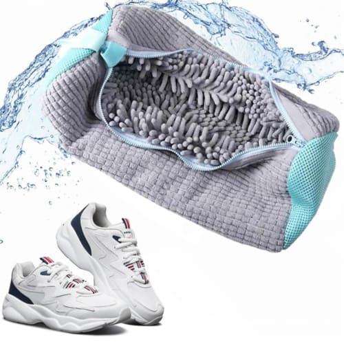 New Design Multifunctional Shoe Washing Net, Cylindrical, Velvet-Shaped, Polyester, Zippered, for Home Use, Gray (37*17*2cm)