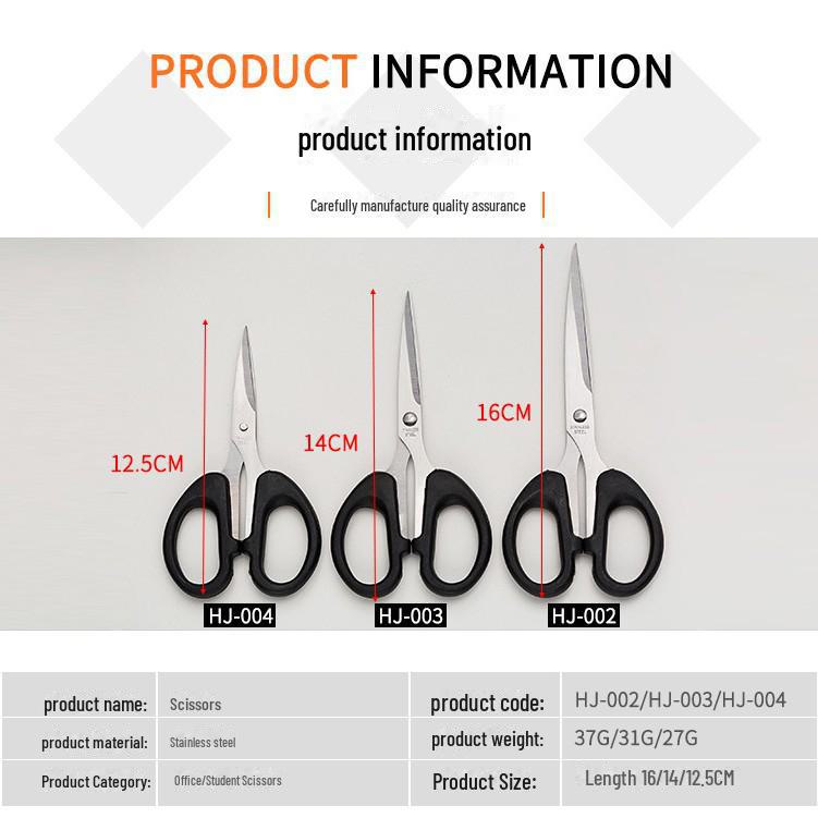 "Stainless Steel Black Scissors - Ideal for Students, Household, and Office Use"