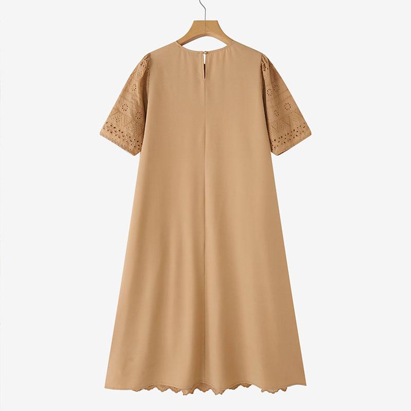 ZANZEA Women Casual Round Neck Loose Half Sleeve Lace Dress