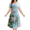 Elegantes Damen-Mode-Midikleid mit kurzen Ärmeln und 3D-Druck, Übergröße, Strandbekleidung