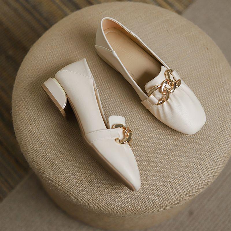 Fashion Shoes for Women with Medium Heels Pearl Square Toe Moccasins Evening Woman Pumps Loafers Elegant Dress on Sale Slip Comfortable