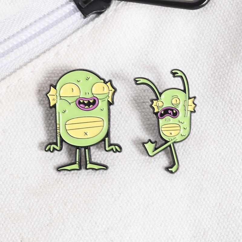 Cartoon Green Monster Enamel Pins Set Funny Creature Brooches Quirky Weird Lapel Badges Jewelry Accessories Gifts For Friends