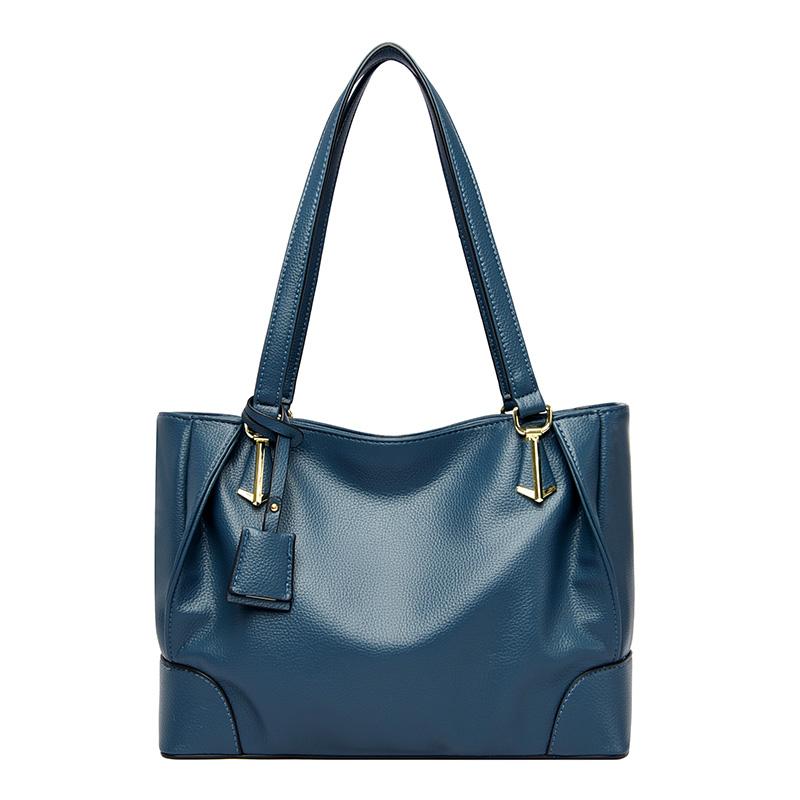 Women's soft leather shoulder bag with multiple pockets large capacity monochromatic casual crossbody shoulder bag