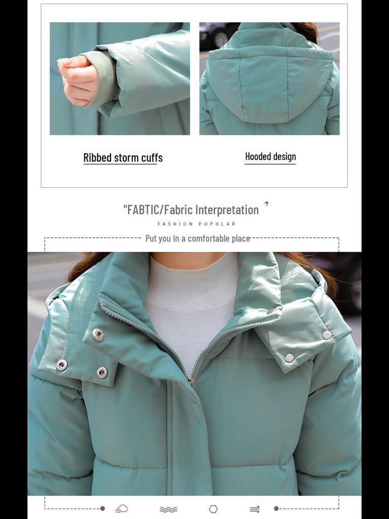 Women's 2024 Winter Korean-Style Hooded Knee-Length Slim Cotton Coat